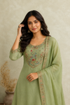Elegant Sage Green Embroidered Kurta Pant Dupatta Set for Women