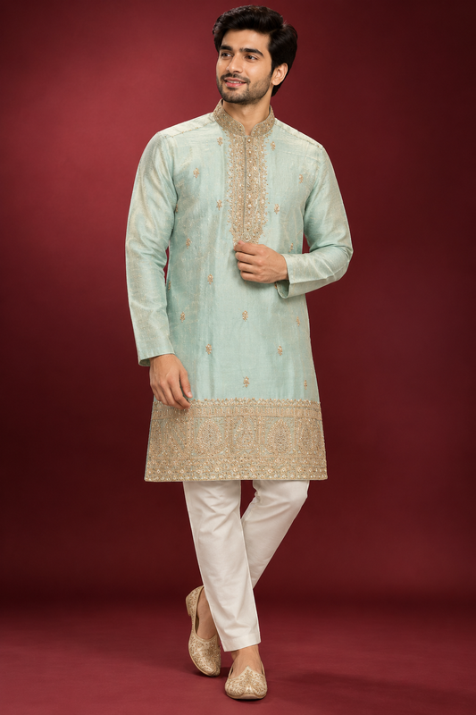 Mint Green Embroidered Festive Kurta