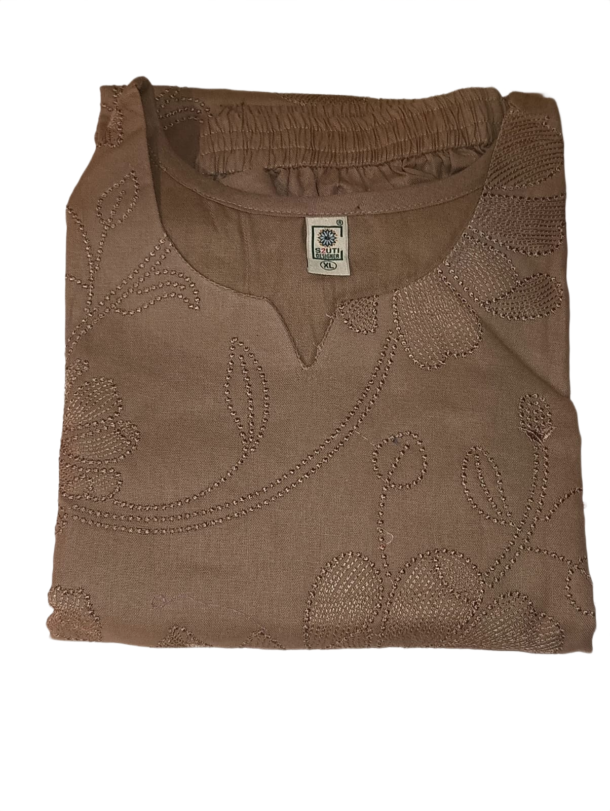 Women's Taupe Floral Embroidered Straight Kurta Pant Set