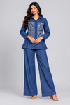 Women's Denim Blue White Embroidered Co-Ord Set