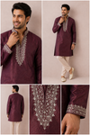 Wine Maroon Embroidered Festive Kurta Set