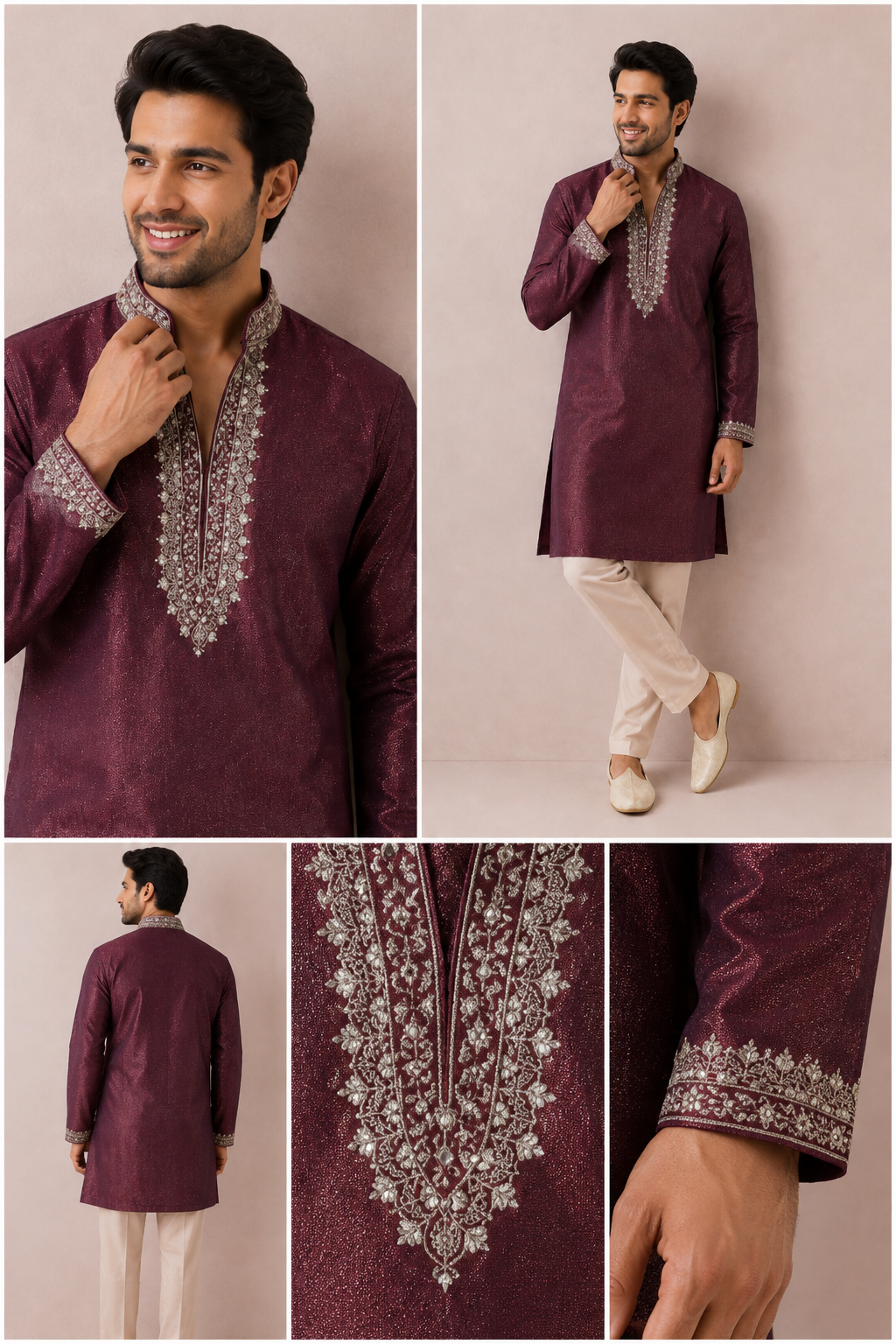 Wine Maroon Embroidered Festive Kurta Set
