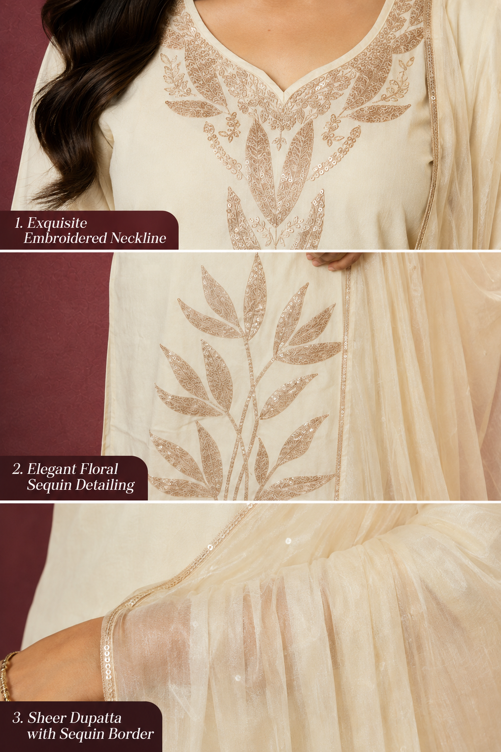 Ivory Elegance Embroidered Dupatta Set
