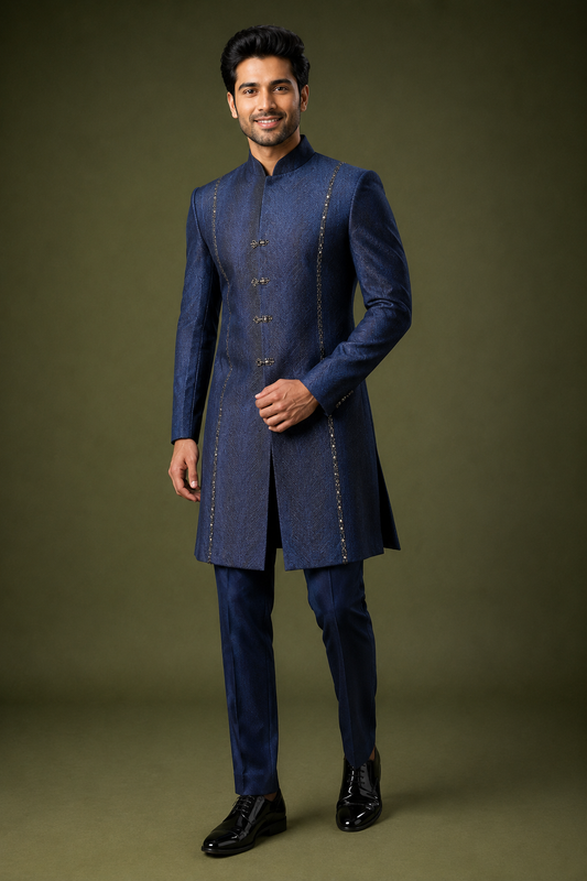 Royal Navy Blue Indo-Western Sherwani Set