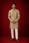 Gold & Metallic Textured Jacquard Kurta  for Men