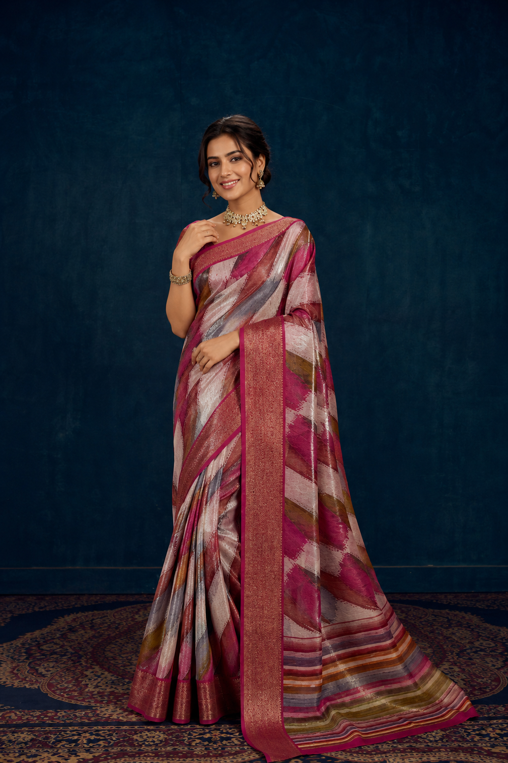 Elegant Multicolor Soft Silk Saree with Rich Woven Border