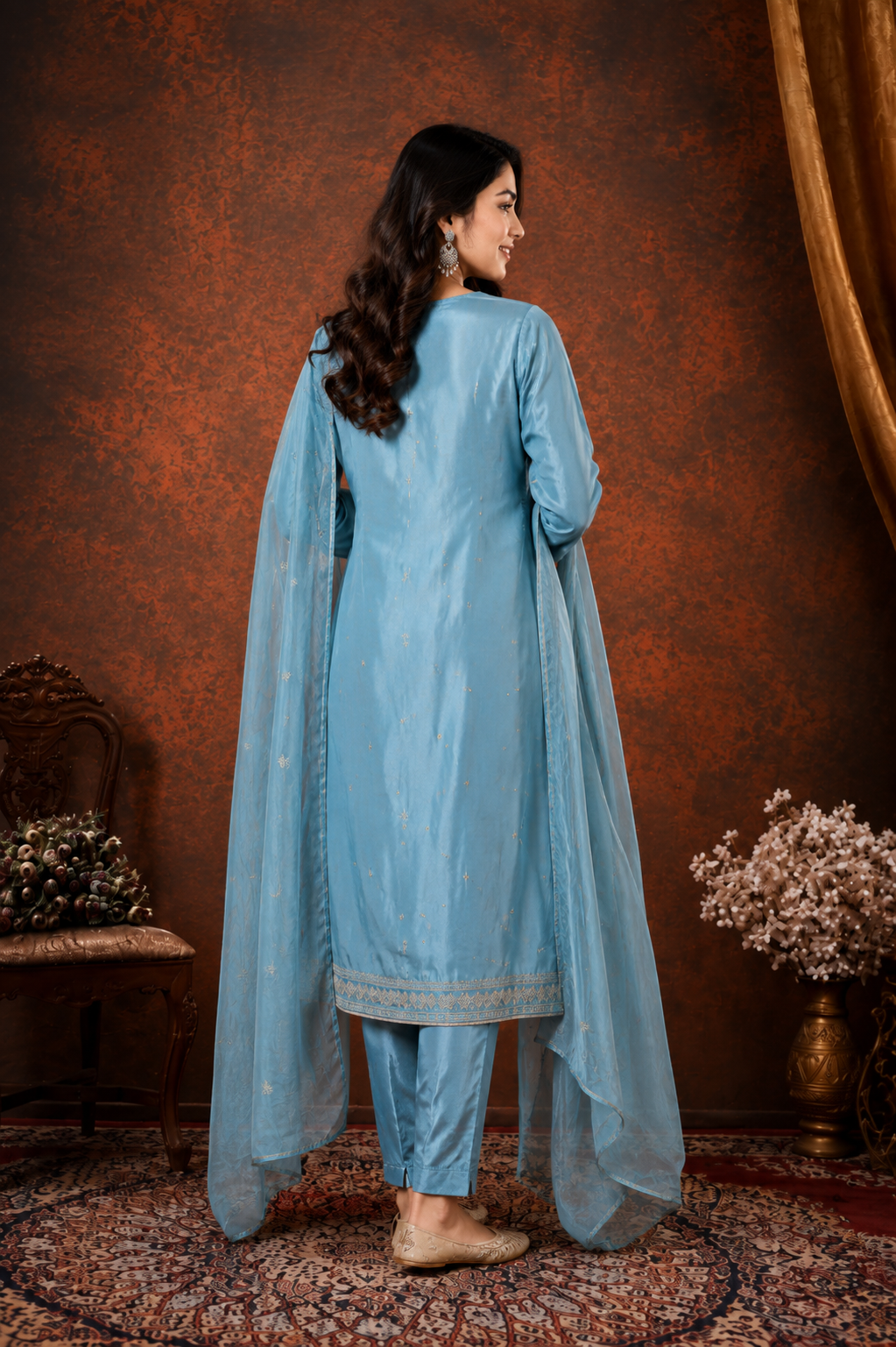 Sky Blue Embroidered Kurta Set with Dupatta