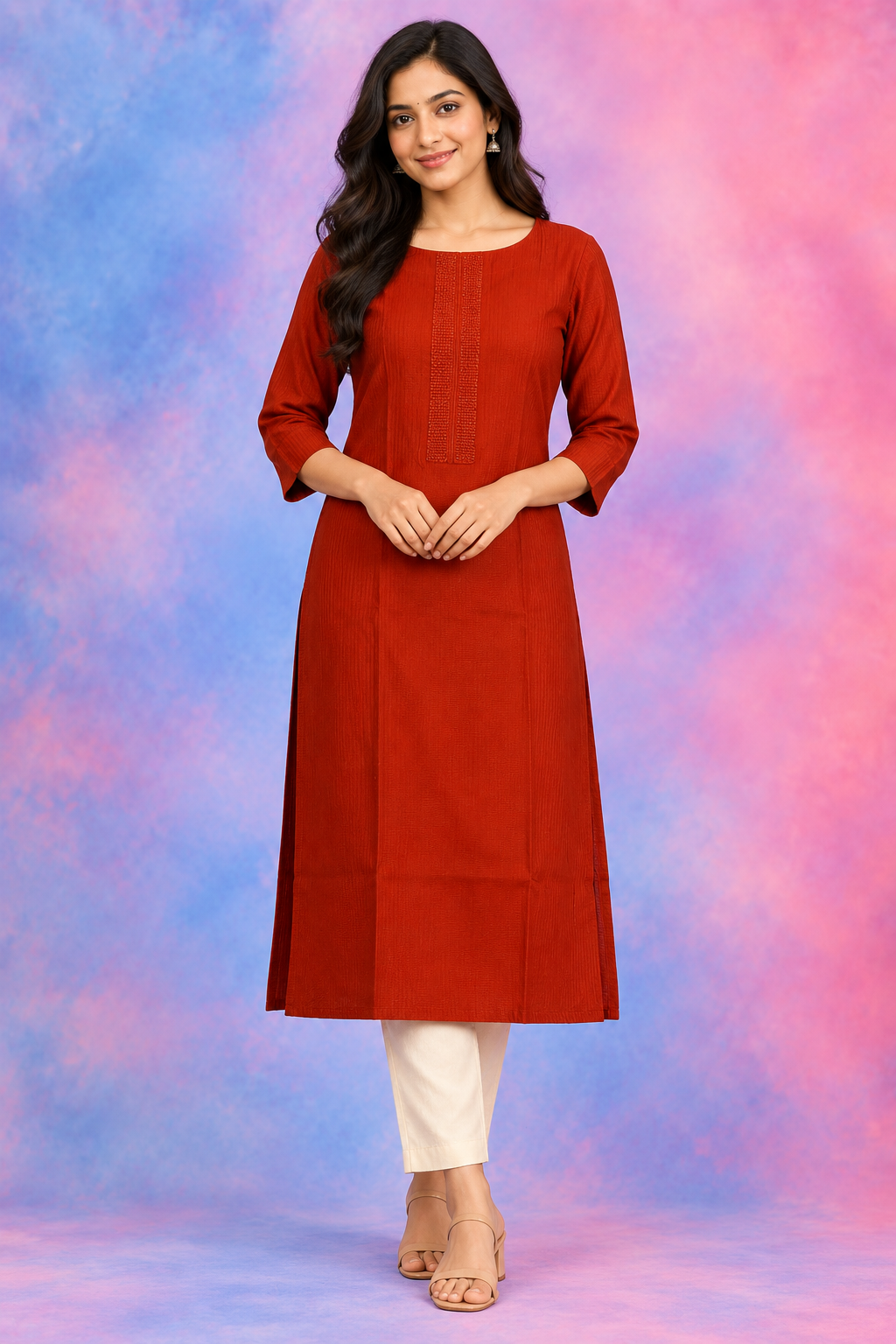 Elegant Rust Red Kurti – Half Body Look