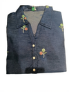 Women's Navy Blue Floral Embroidered Co-Ord Set