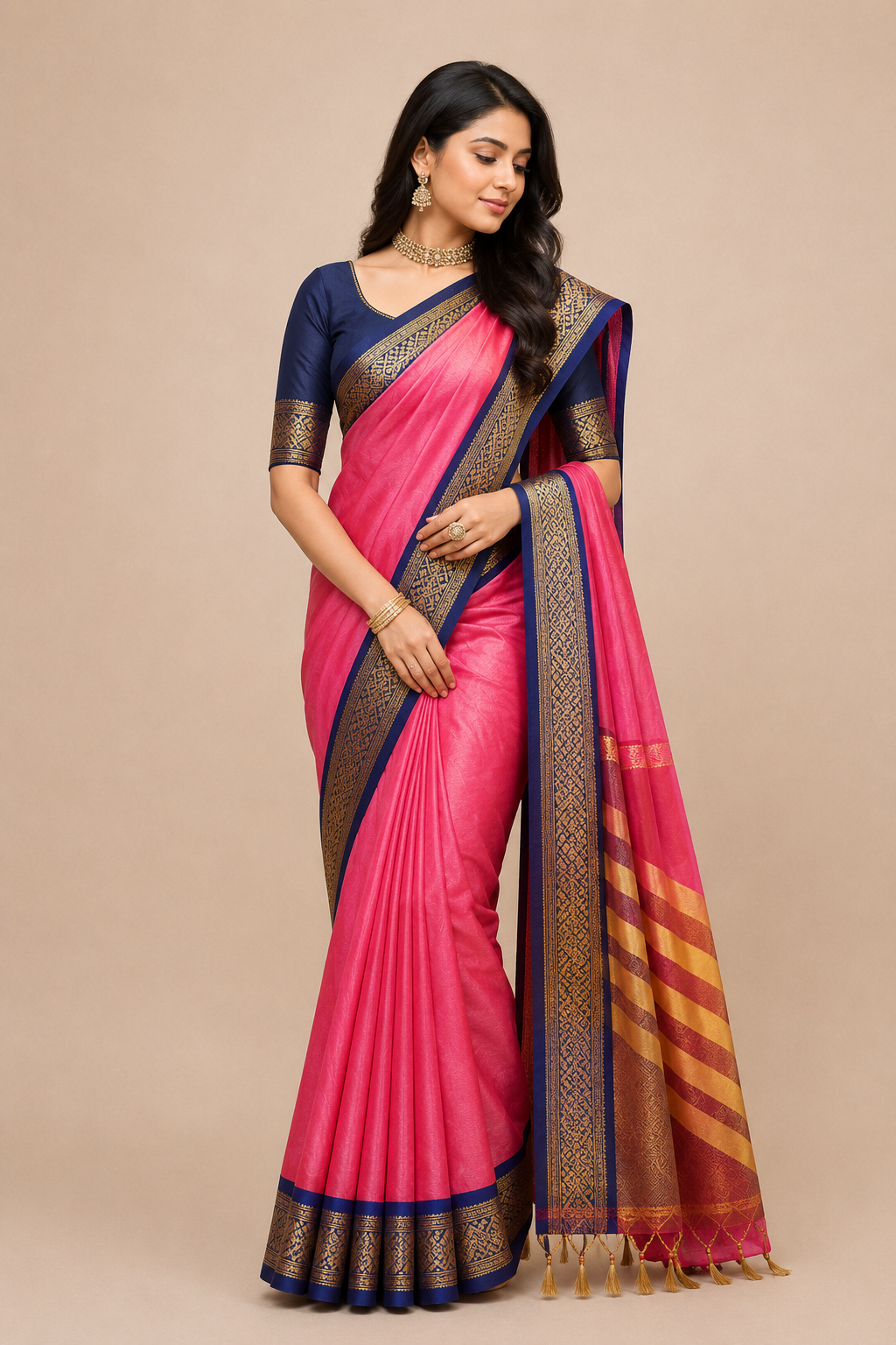 Elegant  Saree with Rich Green Zari Border