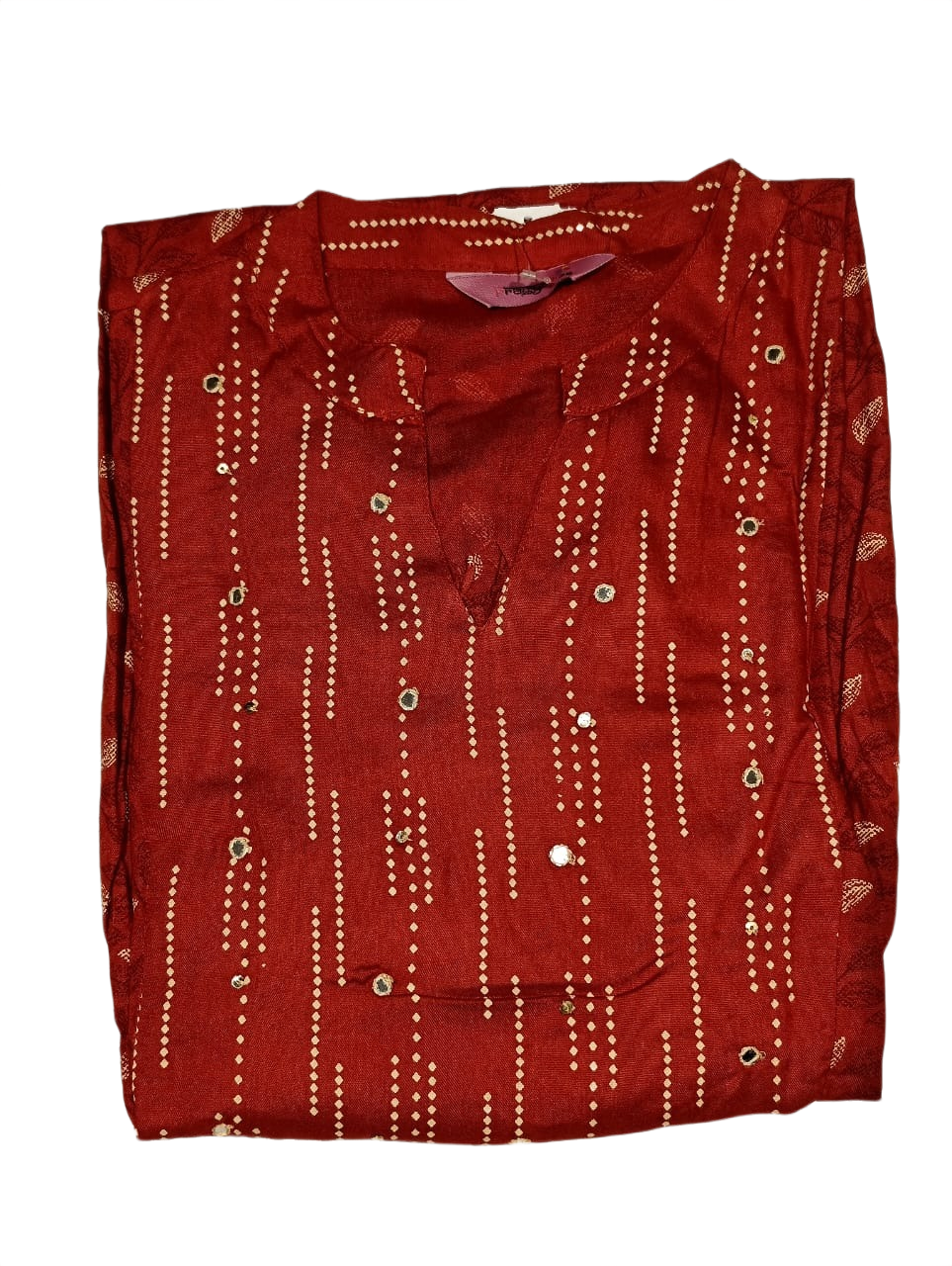 Red Printed Flared Anarkali Maxi Dress