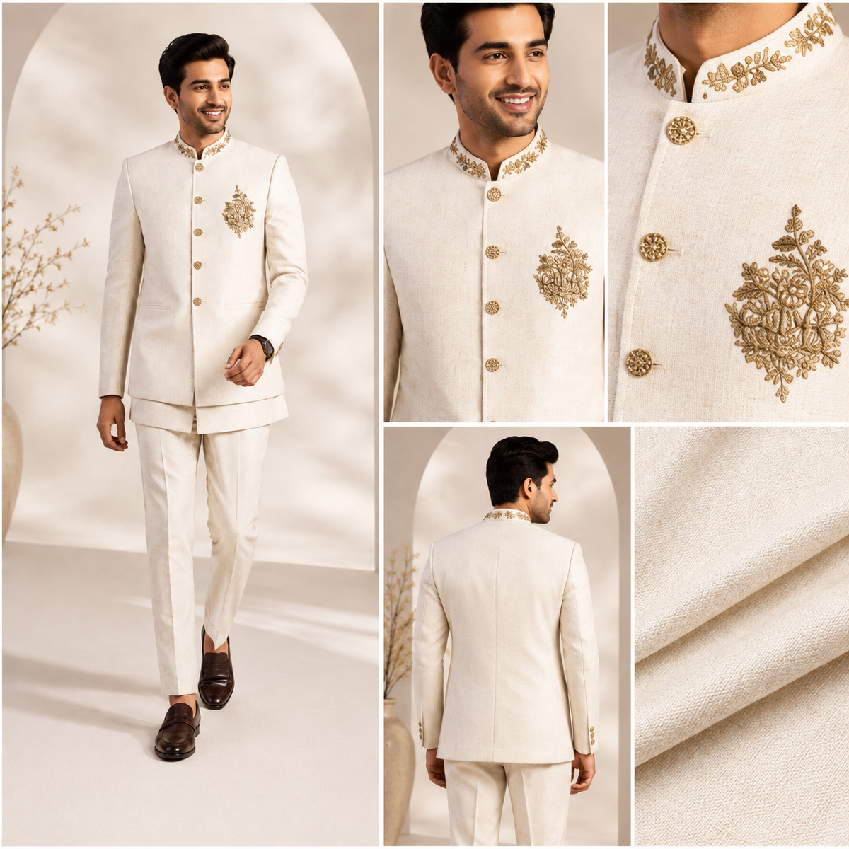 Ivory Embroidered Jodhpuri Suit Set for Men