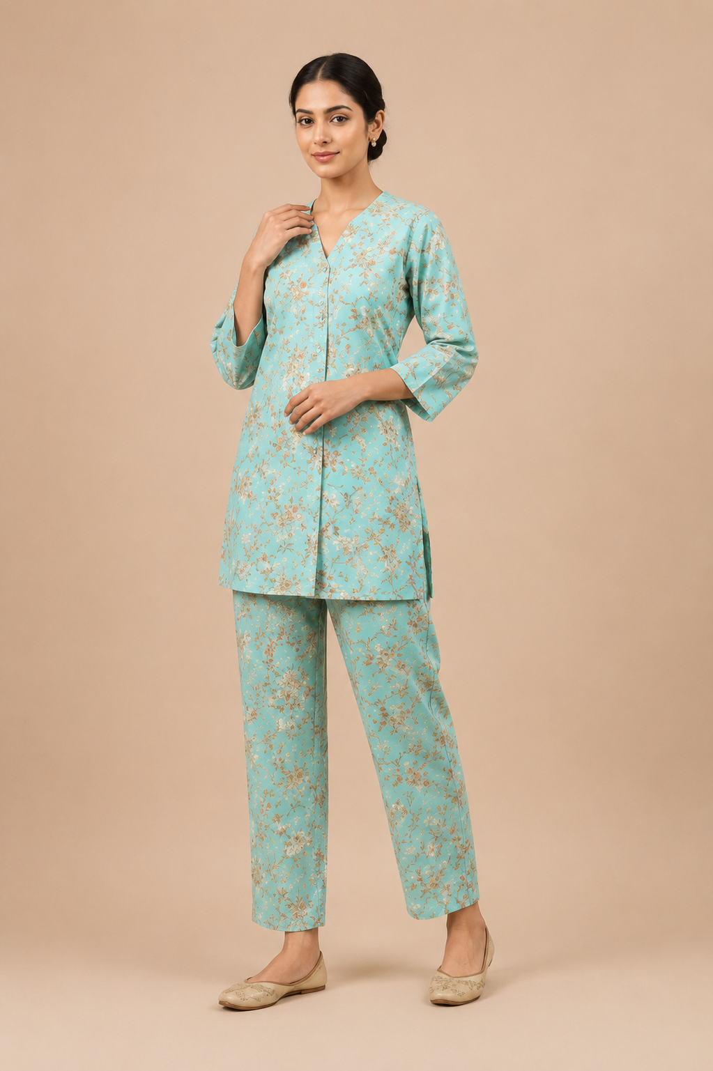 Women  Floral Printed Cotton Co-Ord Set