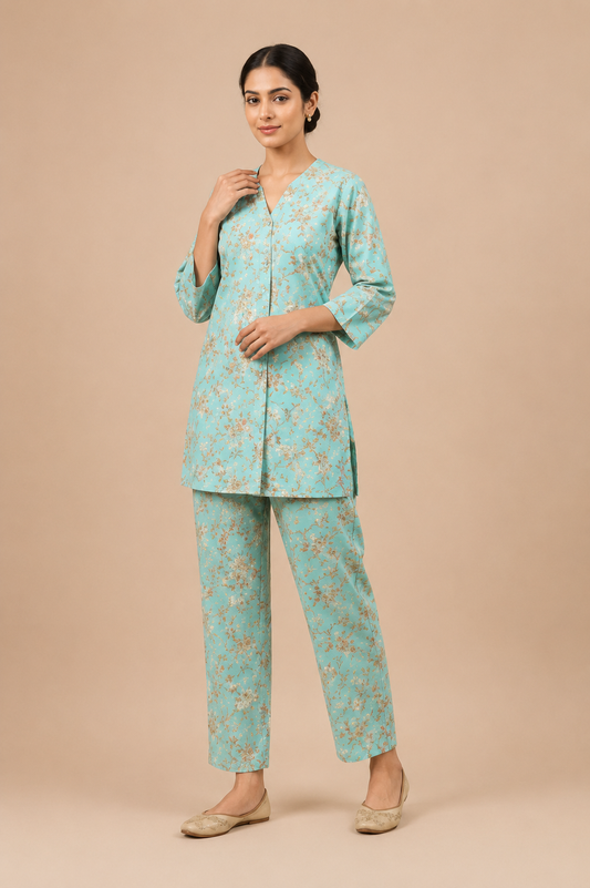 Women  Floral Printed Cotton Co-Ord Set