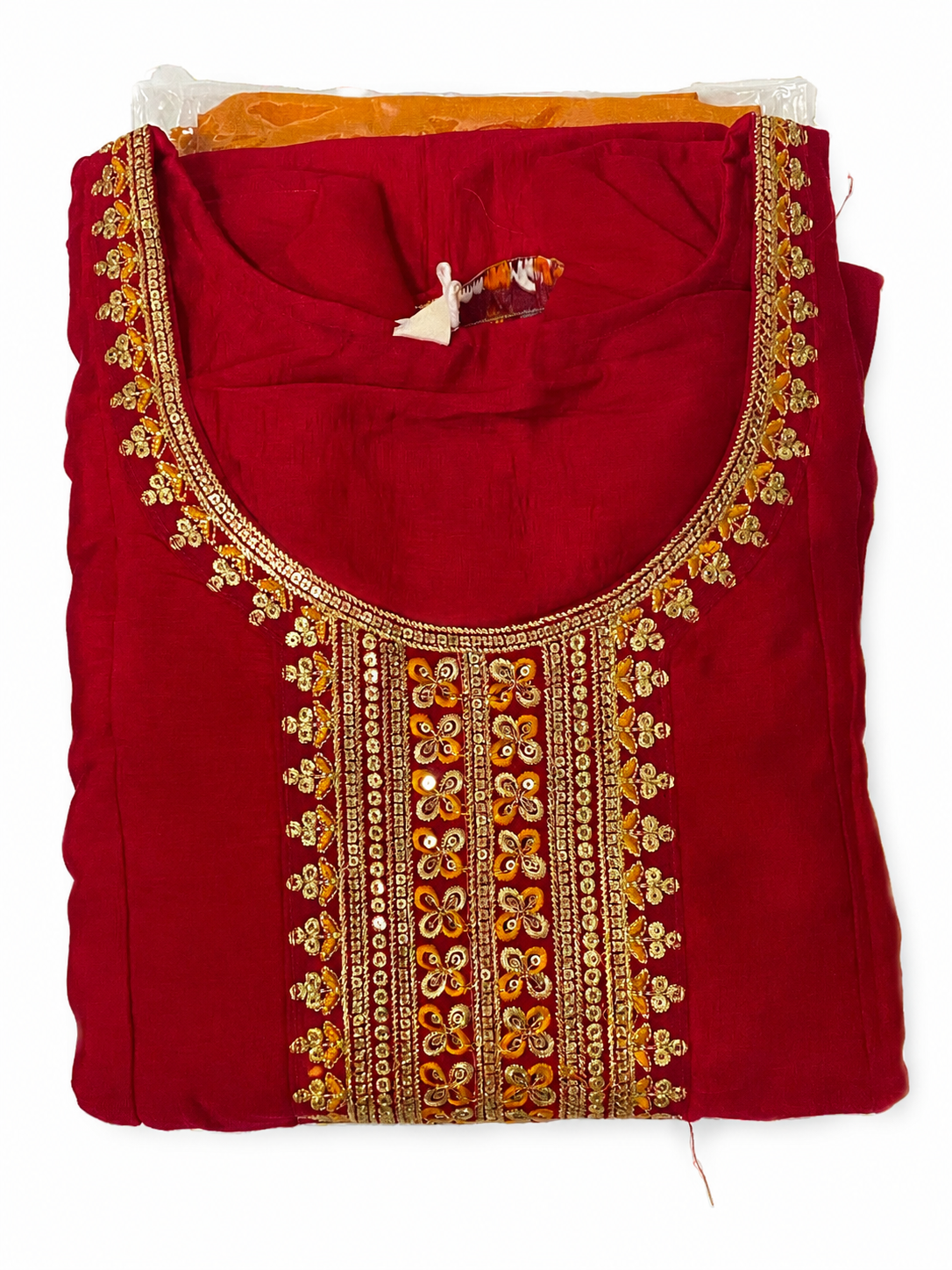 Elegant Maroon Embroidered Kurta Set with Orange Dupatta | Festive & Ethnic Wear for Women