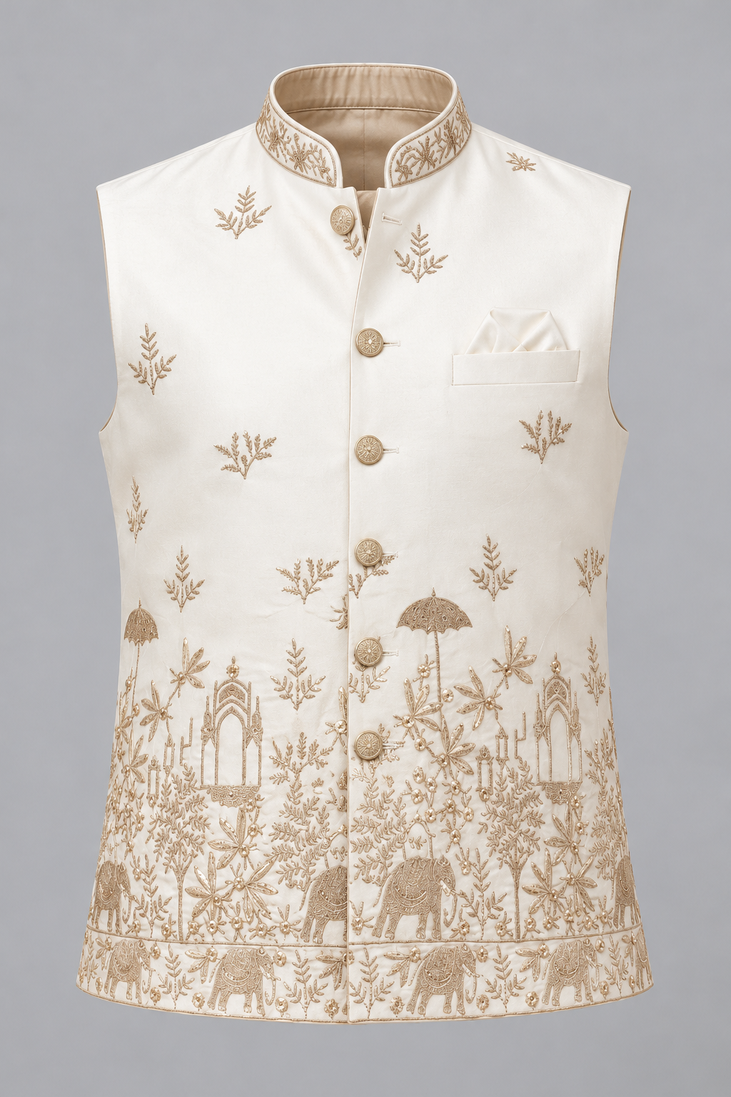 Royal Ivory Gold Embroidered Modi Jacket