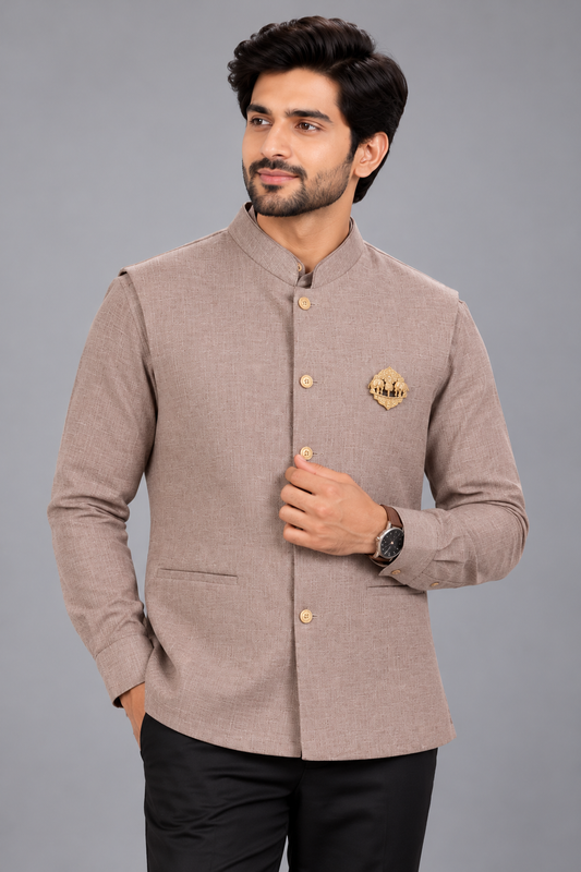 Men's Premium Taupe Nehru Jacket Style Shirt
