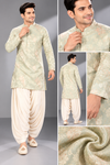 Pastel Mint Jacquard Kurta with Ivory Dhoti
