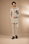 Men’s Beige Embroidered Indo-Western Suit