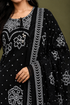 Women’s Black & White Bandhani Print Kurti Pant Dupatta Set