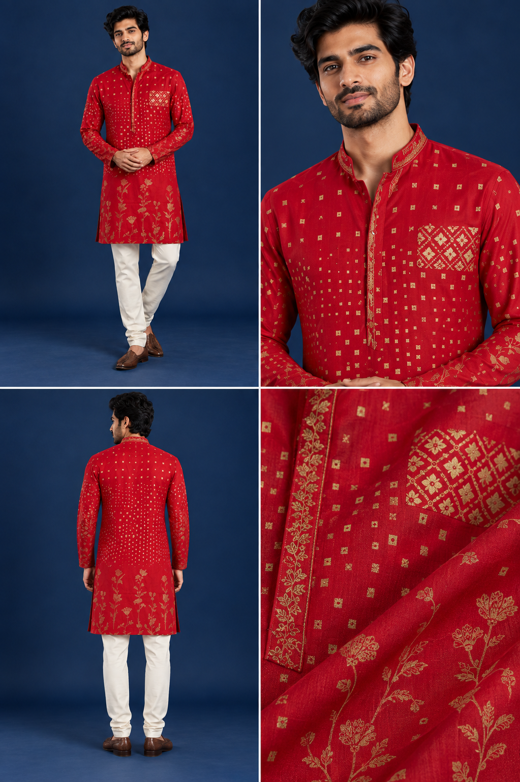 Red Gold Print Festive Kurta Set