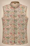 Beige Floral Printed Nehru Jacket for Men