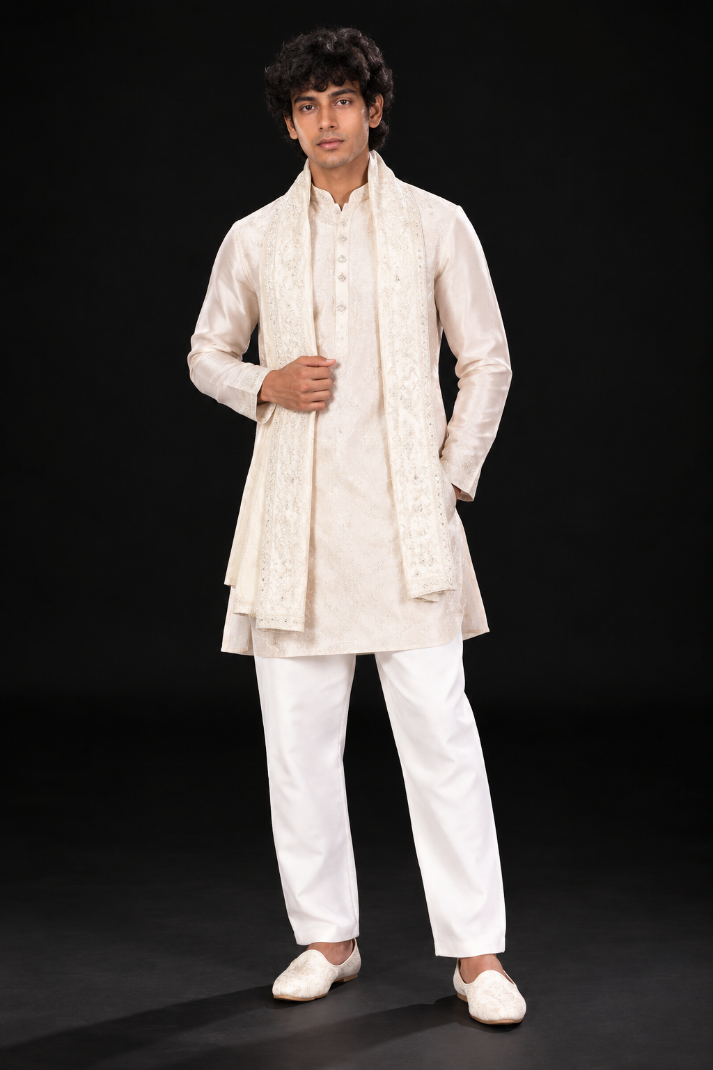 Ivory Embroidered Festive Kurta Set