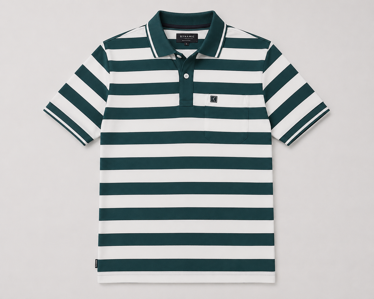 Men’s Green & White Striped Polo T-Shirt