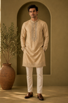 Champagne Gold Embroidered Festive Kurta Set for Men