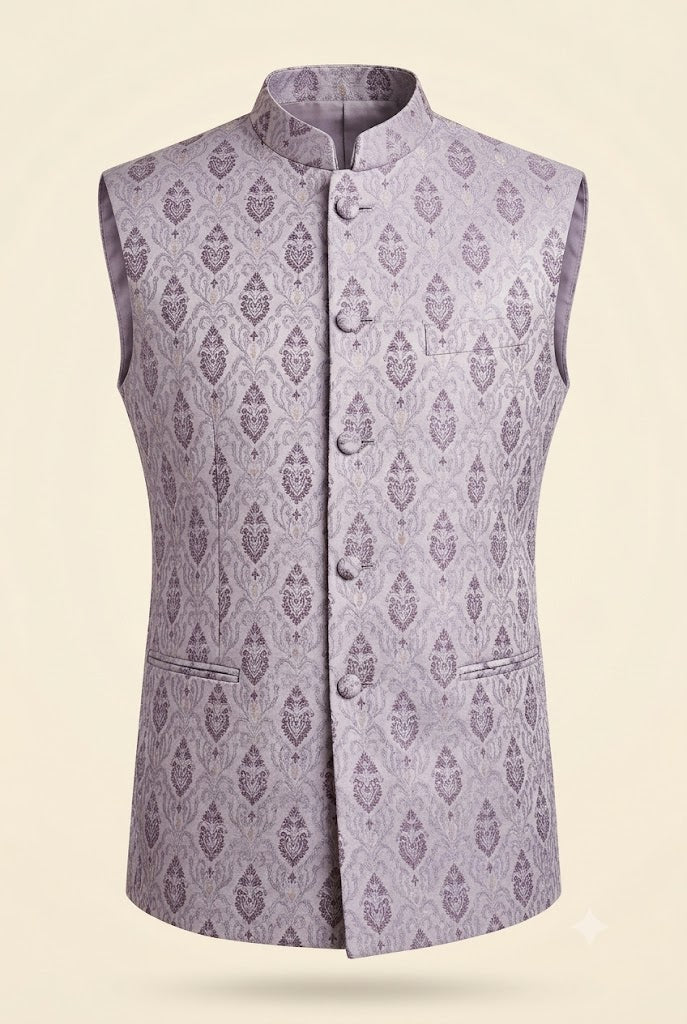 Lavender Jacquard Motif Nehru Jacket