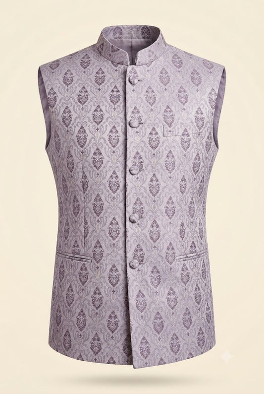 Lavender Jacquard Motif Nehru Jacket