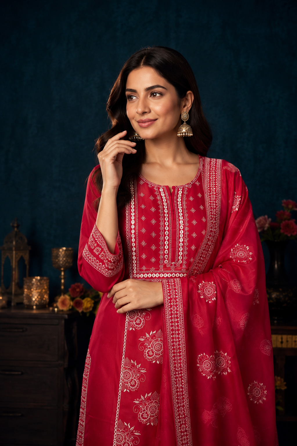 Cotton Kurta Pant Set with Dupatta
