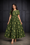 Dark Green Floral Printed Flared Maxi Dress