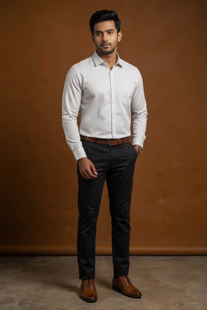 White  Printed Formal Shirt for Men