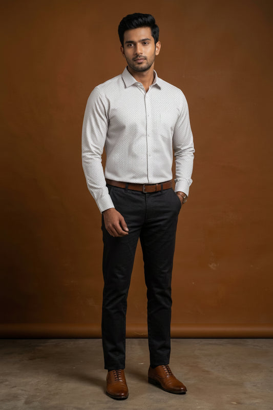 White  Printed Formal Shirt for Men