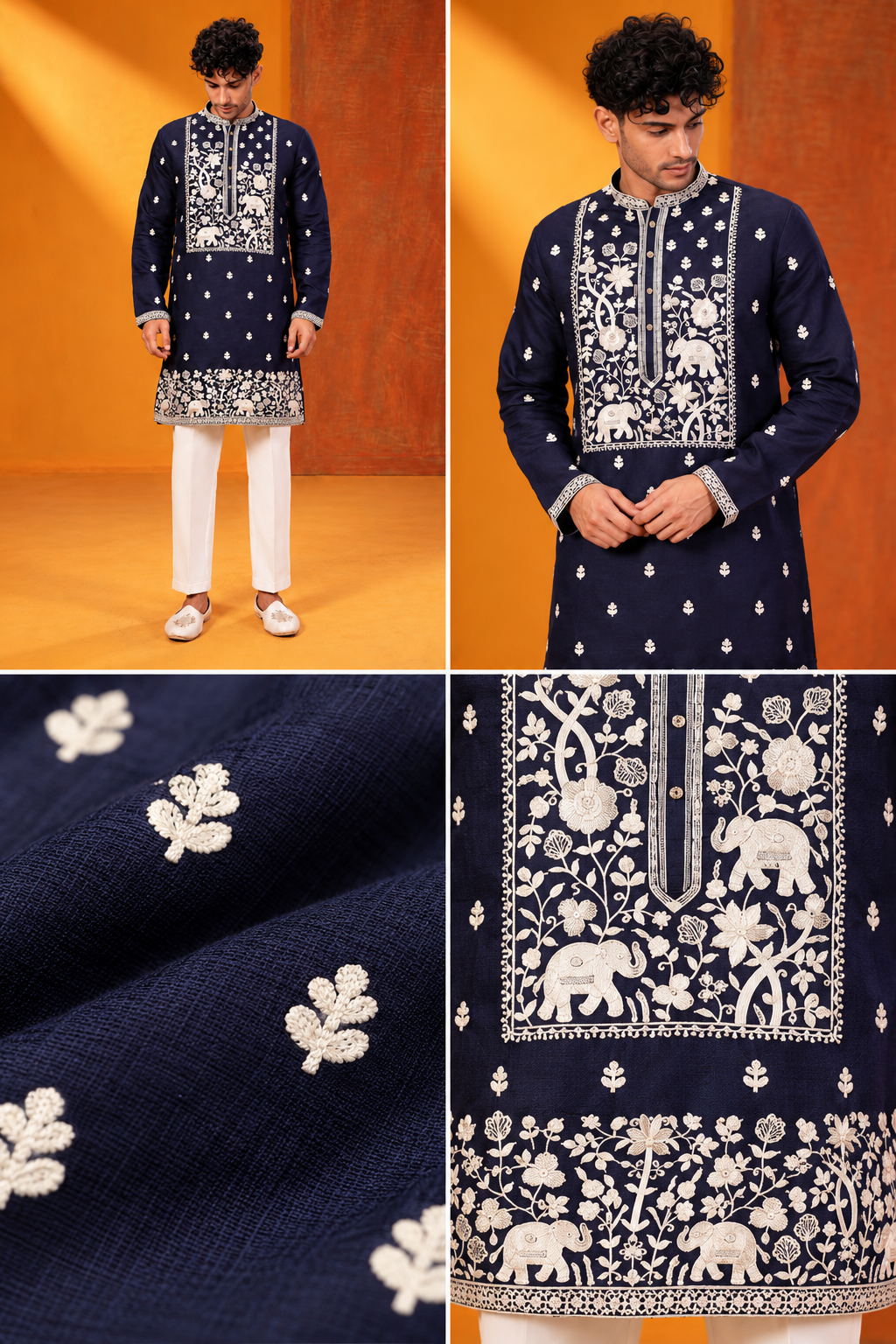 Navy Blue Embroidered Kurta Set