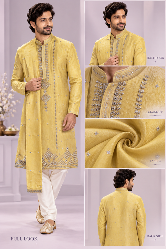 Men’s Mustard Yellow Embellished  Kurta Set