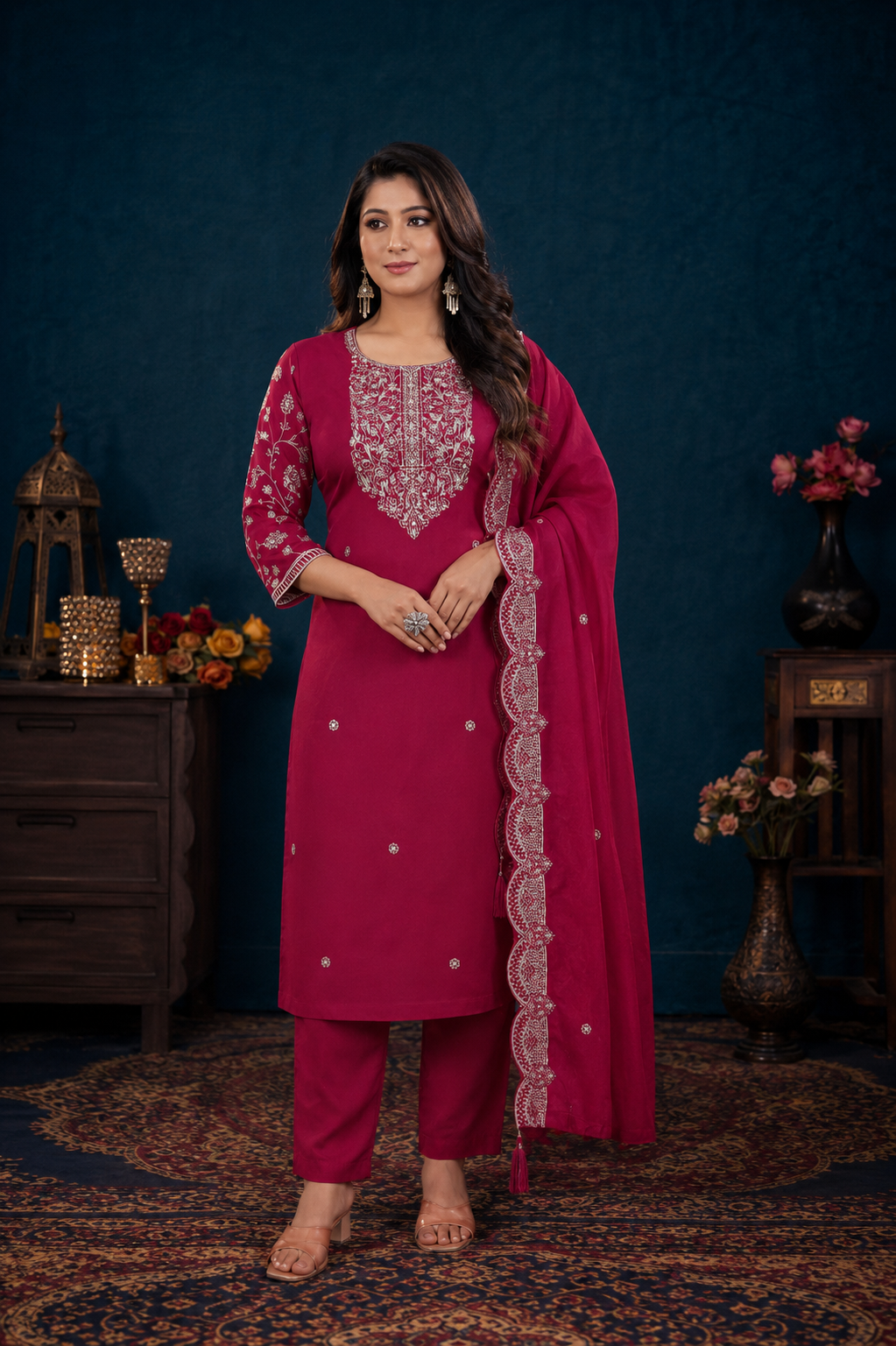 Elegant Embroidered Kurti Pant Set with Dupatta