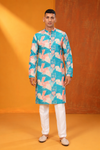 Teal & Coral Printed Men’s Festive Kurta Set