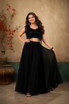 Women's Black Sequin Crop Top & Flared Georgette Skirt Set