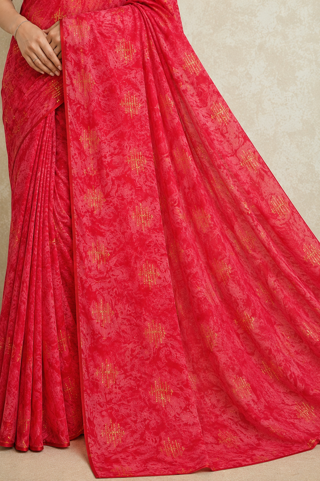 Elegant  Printed Saree with Golden Foil Motifs | Lightweight Festive Wear