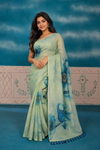 Mint Green Floral Organza Embroidery Saree