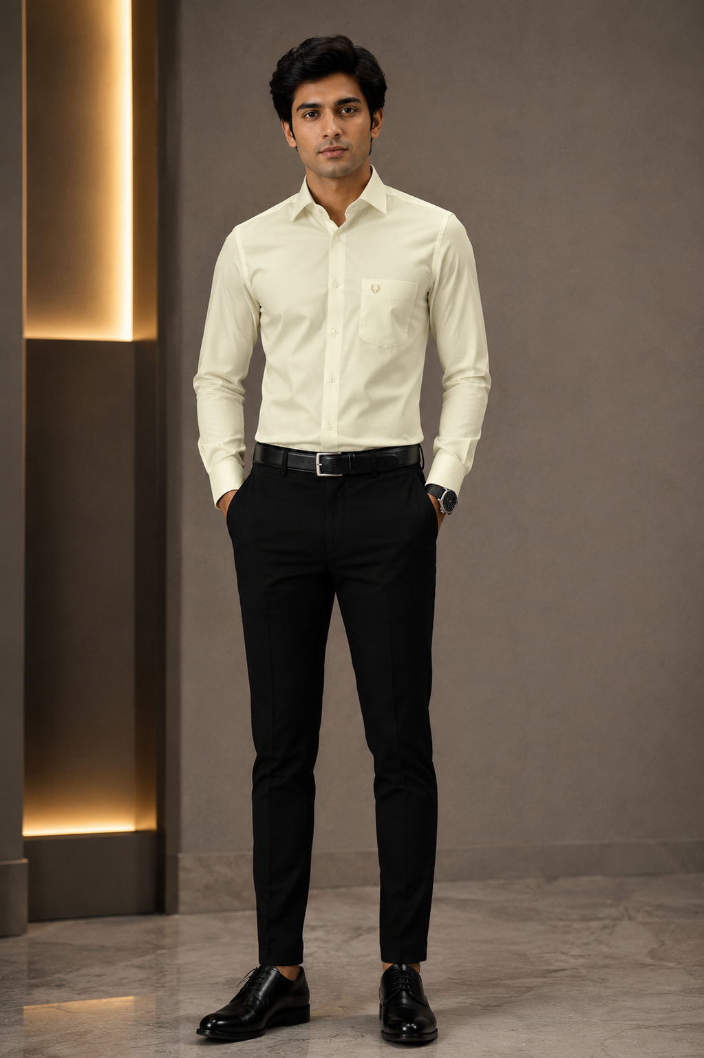 Men's Premium Light Yellow Full Sleeve Formal Shirt | Tailored Fit | Classic Office Wear