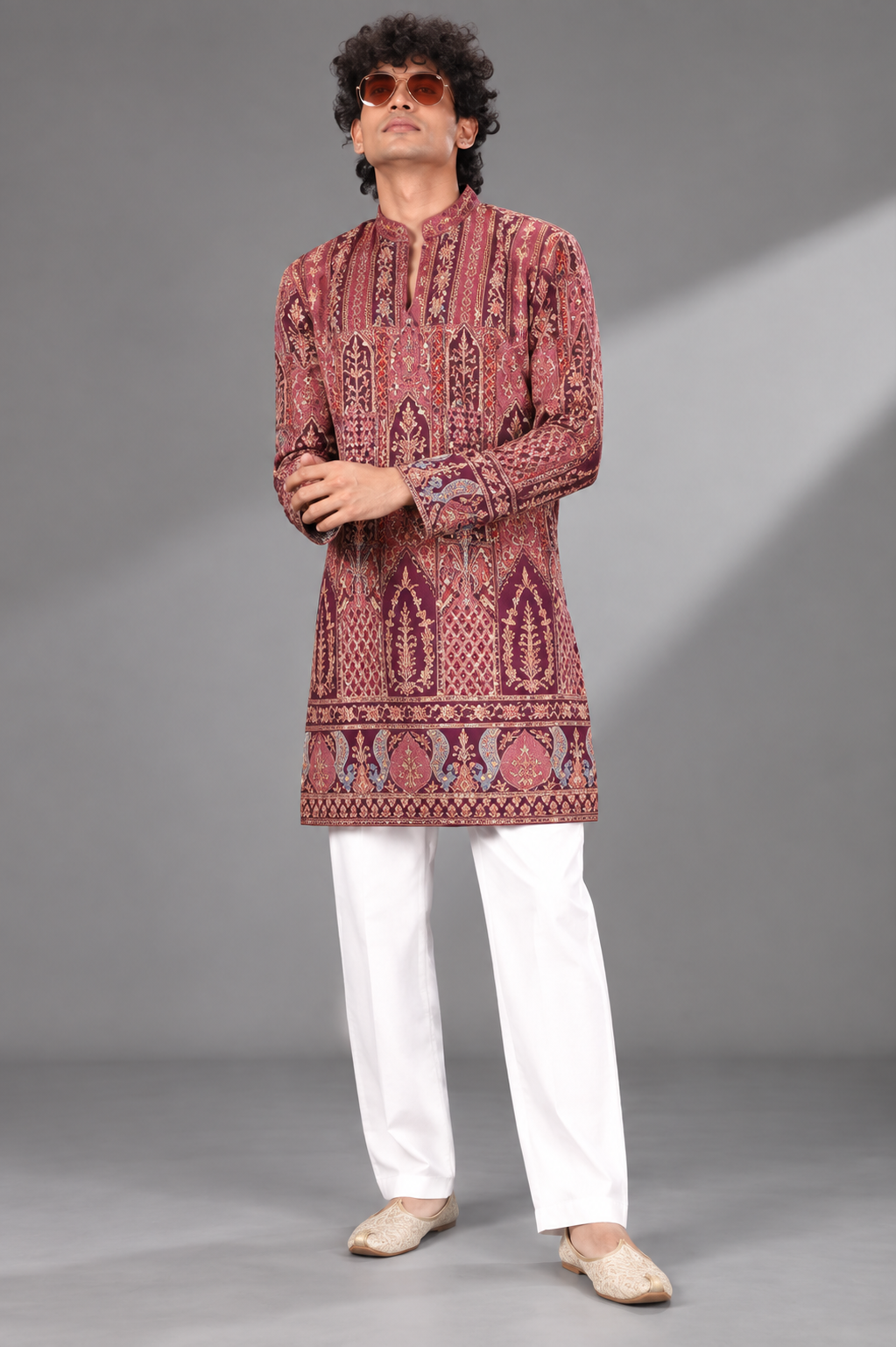Maroon Printed Festive Kurta