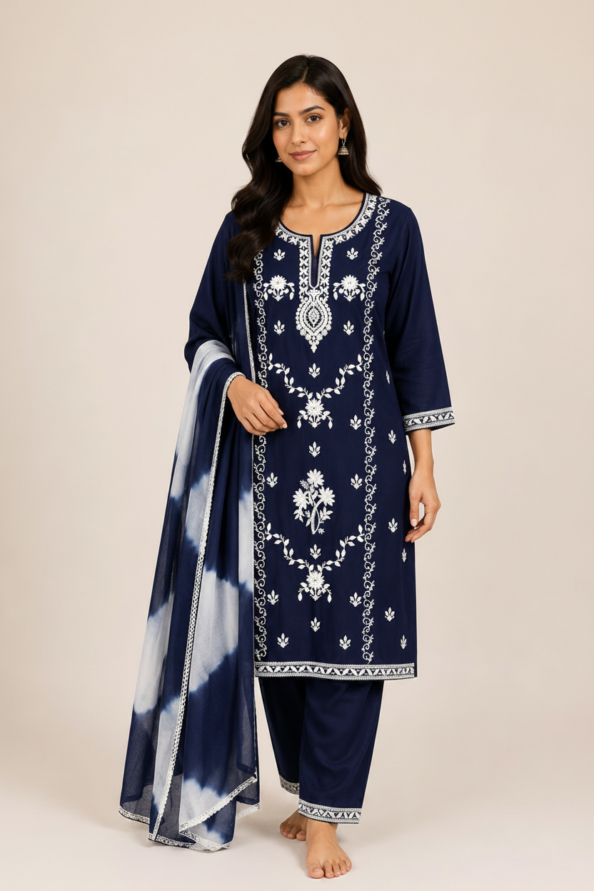 Women  Embroidered Kurta Pant Dupatta Set