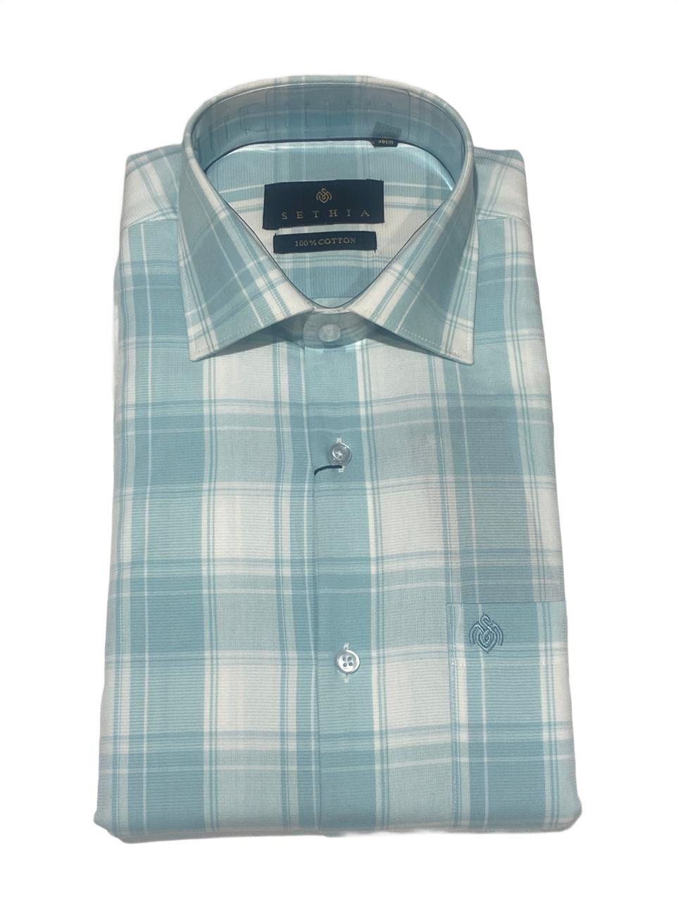 Men's Sky Blue Checked Full Sleeve Formal Shirt