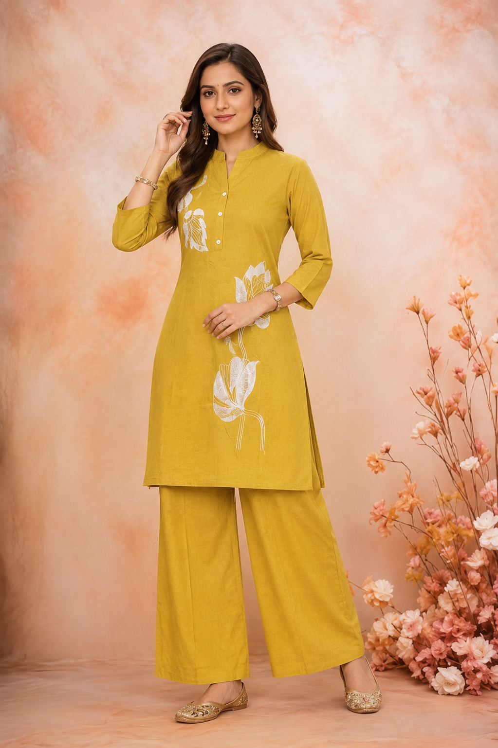 Elegant Mustard Yellow Cotton Linen Co-Ord Set
