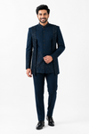 Navy Blue Embroidered Indo-Western Jodhpuri Suit
