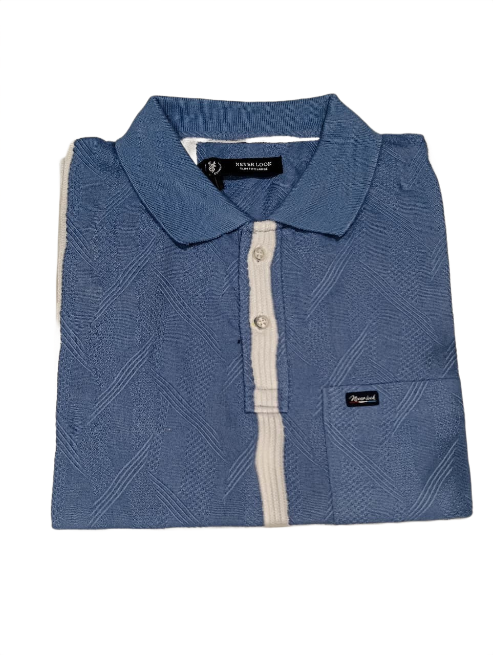 Men's Textured Polo T-Shirt with Vertical Stripe Detail