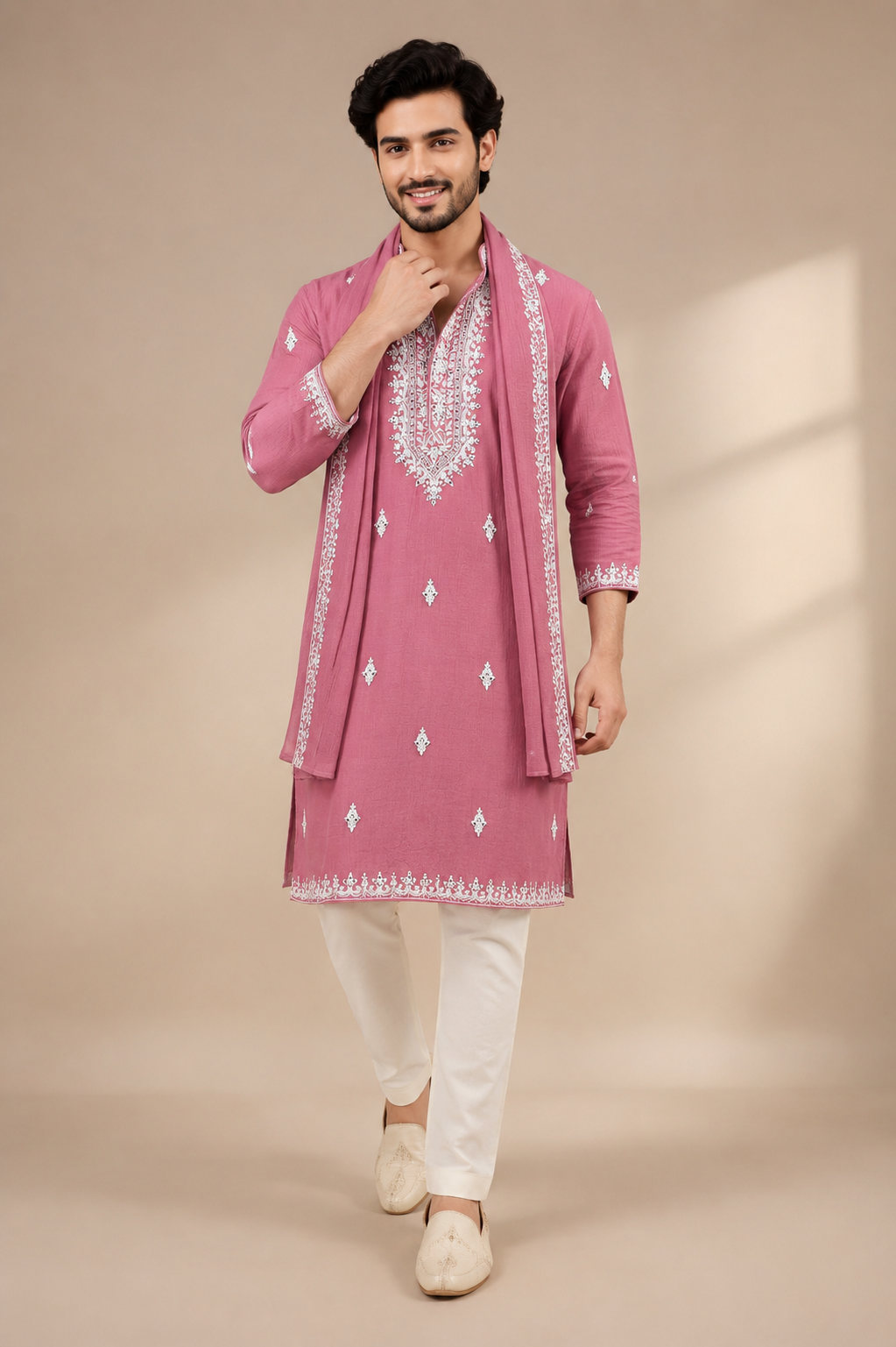 Rose Pink Embroidered Kurta Dupatta Set